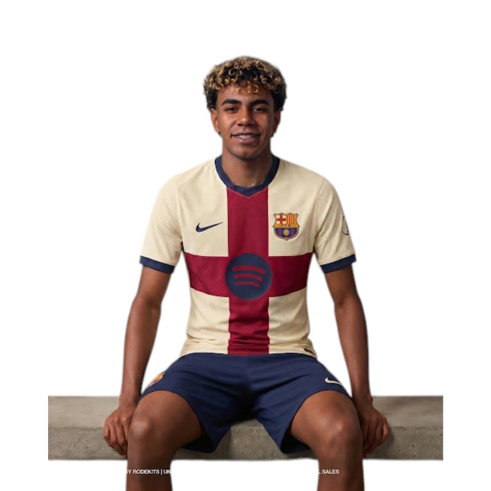 4ª Camiseta FC Barcelona 2027 2 Vista frontal de la 4ª camiseta oficial del FC Barcelona para la temporada 2027. Cuarta equipación del Barça para adulto.