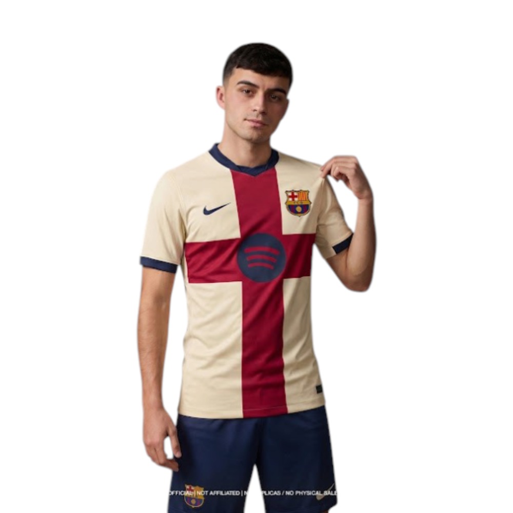 4ª Camiseta FC Barcelona 2027 3 Vista frontal de la 4ª camiseta oficial del FC Barcelona para la temporada 2027. Cuarta equipación del Barça para adulto.