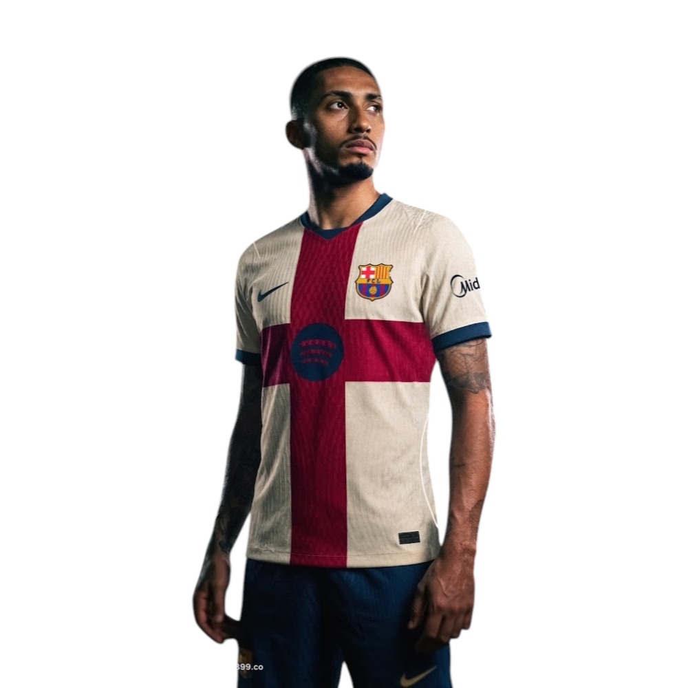 4ª Camiseta FC Barcelona 2027 4 Vista frontal de la 4ª camiseta oficial del FC Barcelona para la temporada 2027. Cuarta equipación del Barça para adulto.