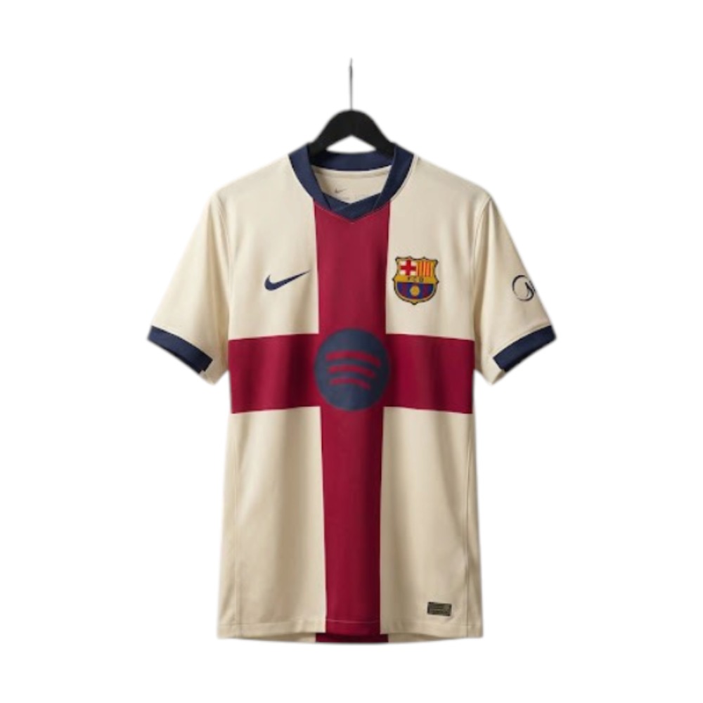 4ª Camiseta FC Barcelona 2027 6 Vista frontal de la 4ª camiseta oficial del FC Barcelona para la temporada 2027. Cuarta equipación del Barça para adulto.
