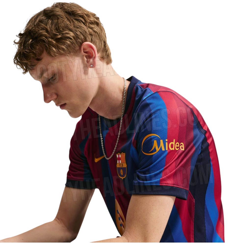 Camiseta Barcelona 2027 4 Imagen frontal de la camiseta de la primera equipación del FC Barcelona para la temporada 2027, versión de adulto.