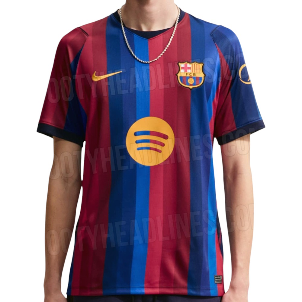 Camiseta Barcelona 2027 1 Imagen frontal de la camiseta de la primera equipación del FC Barcelona para la temporada 2027, versión de adulto.