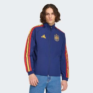 Chaqueta himno oficial España, primera equipación. Chaqueta de fútbol para aficionado con escudo RFEF y detalles deportivos.