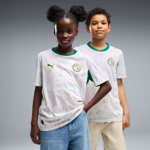 Primera equipación de fútbol de Senegal 2026 para niños. Incluye camiseta y pantalón corto oficiales de los Leones de la Teranga.