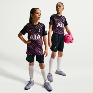 Kit infantil de la segunda equipación del Tottenham Hotspur para la temporada 2026/2027. Camiseta y pantalón corto oficiales.