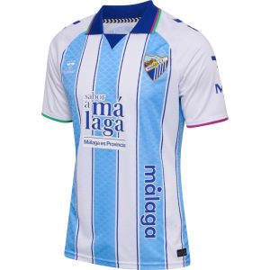 Camisetas del Málaga 4 Camiseta oficial del Málaga CF para adulto, primera equipación de la temporada 2026/2027. Diseño con franjas blanquiazules.