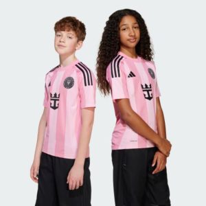 Camiseta de fútbol para niños de Messi del Inter Miami, primera equipación de la temporada 25/26. Color rosa oficial.