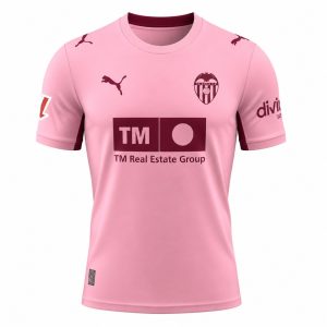 Elástica alternativa del Valencia CF, temporada 2027, en su versión de color rosa para hombre. Compra online en nuestra web.