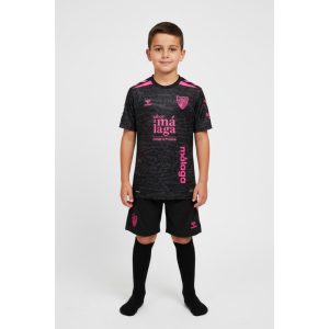 Camisetas del Málaga 4 Tercera equipación del Málaga CF para niños, temporada 2026/27. Conjunto oficial de camiseta y pantalón para los más pequeños.