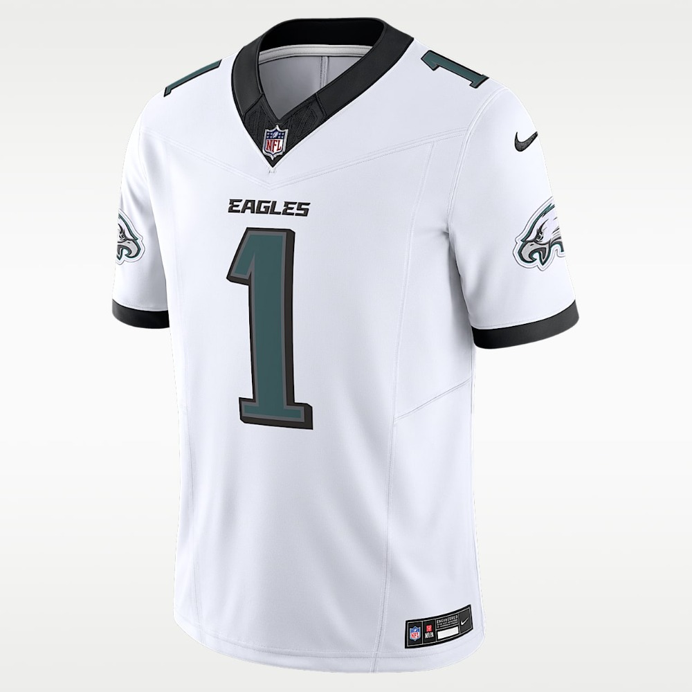 Camiseta NFL Philadelphia Eagles Blanca 1 Camiseta blanca de la segunda equipación de los Philadelphia Eagles de la NFL para adulto. Vista frontal del jersey oficial.