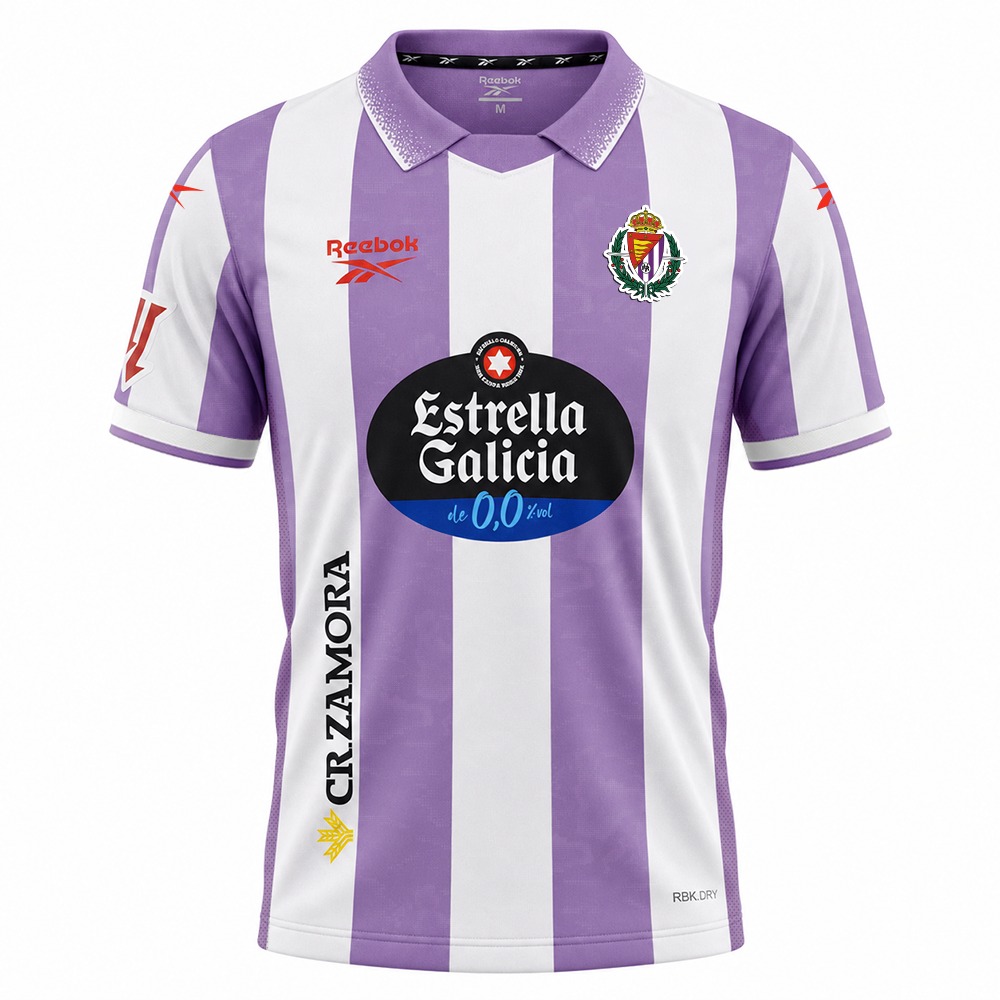 Camiseta Valladolid 2026-27 1 Camiseta de la primera equipación del Real Valladolid para la temporada 2026-27. Versión para adulto con los colores blanquivioletas.
