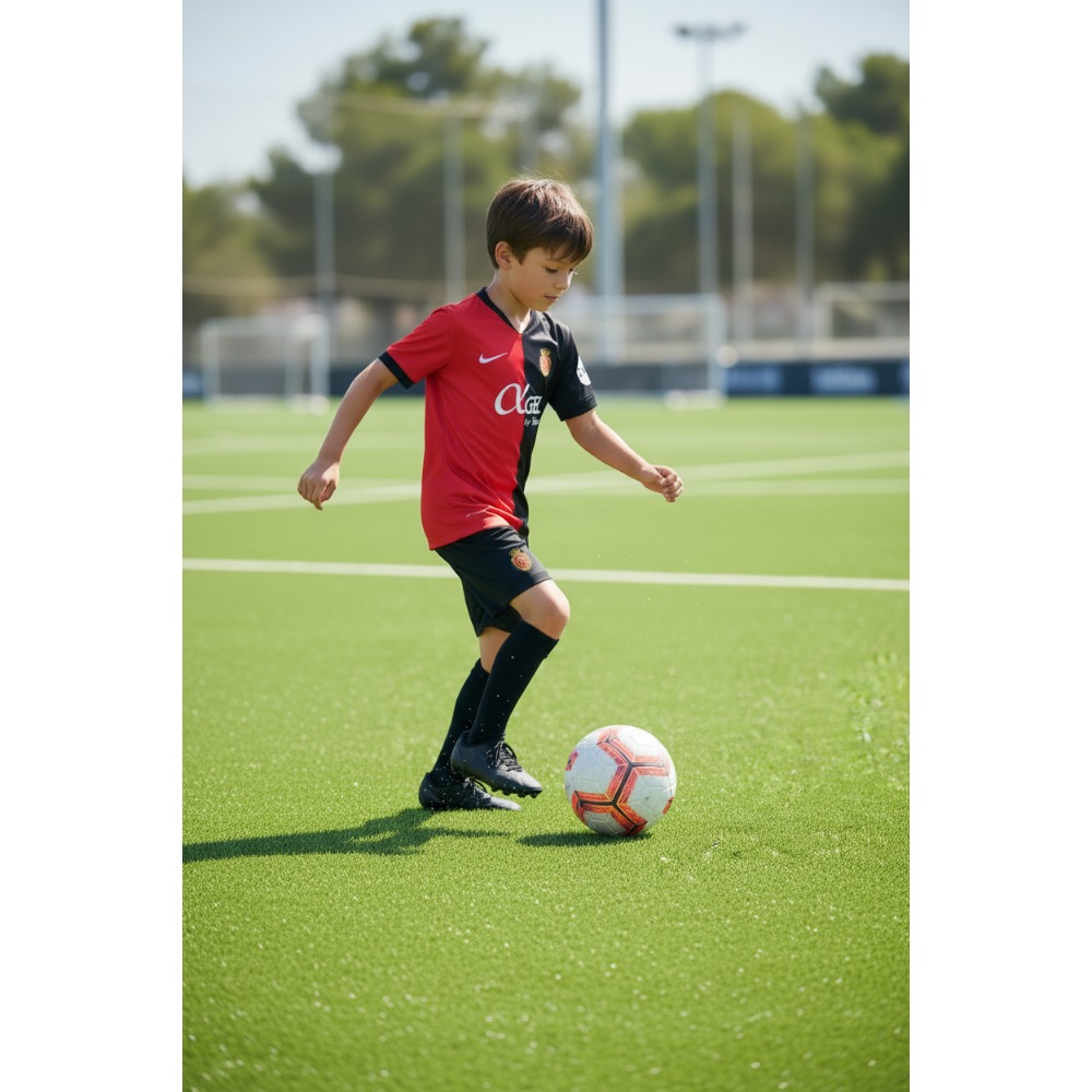 Equipación Mallorca Niños 2026-2027 3 Primera equipación oficial del RCD Mallorca para niños de la temporada 2026-2027. Camiseta y pantalón rojo y negro.