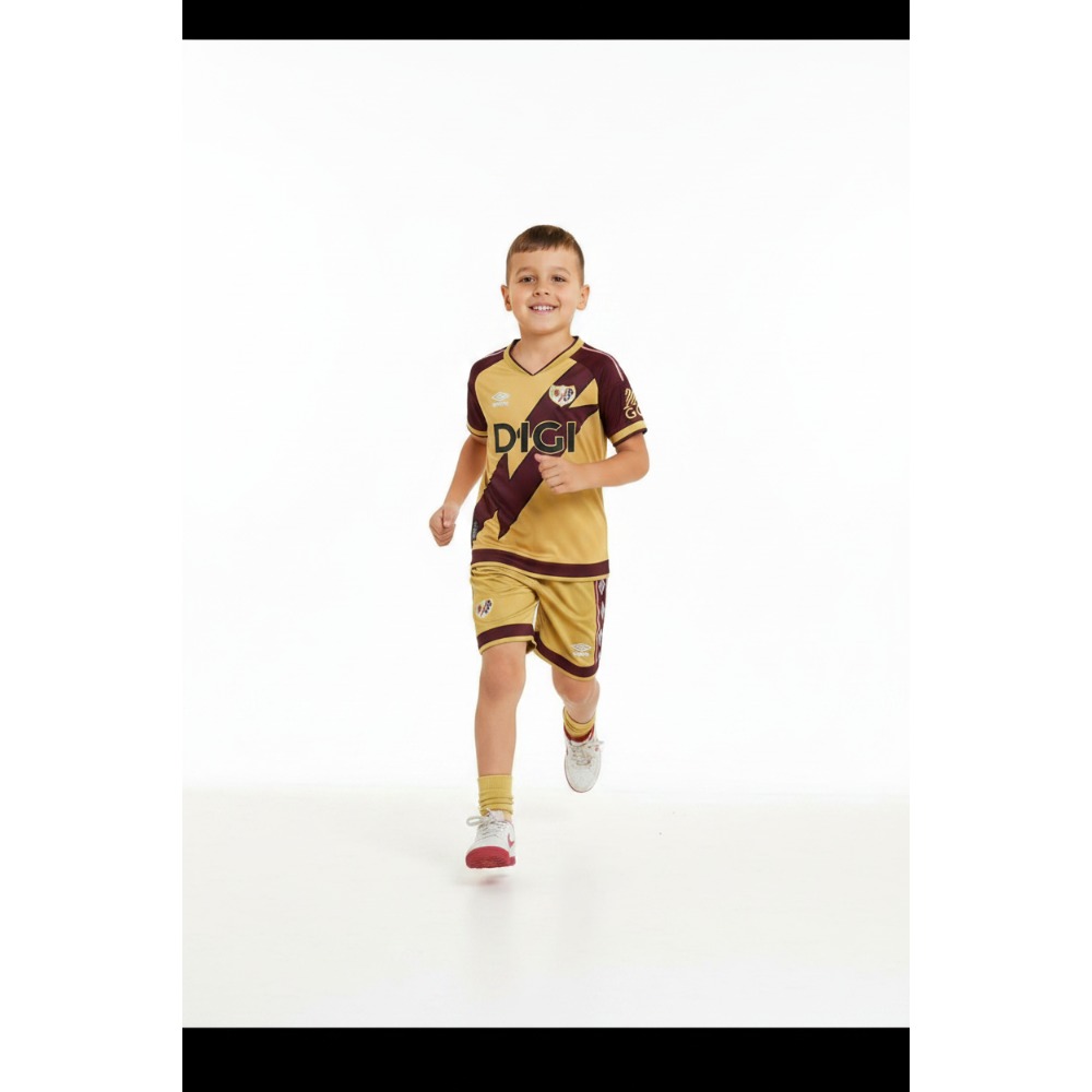 3ª Equipación Rayo Vallecano Niños 26-27 3 Tercera equipación oficial para niños del Rayo Vallecano para la temporada 26-27. Incluye camiseta y pantalón.