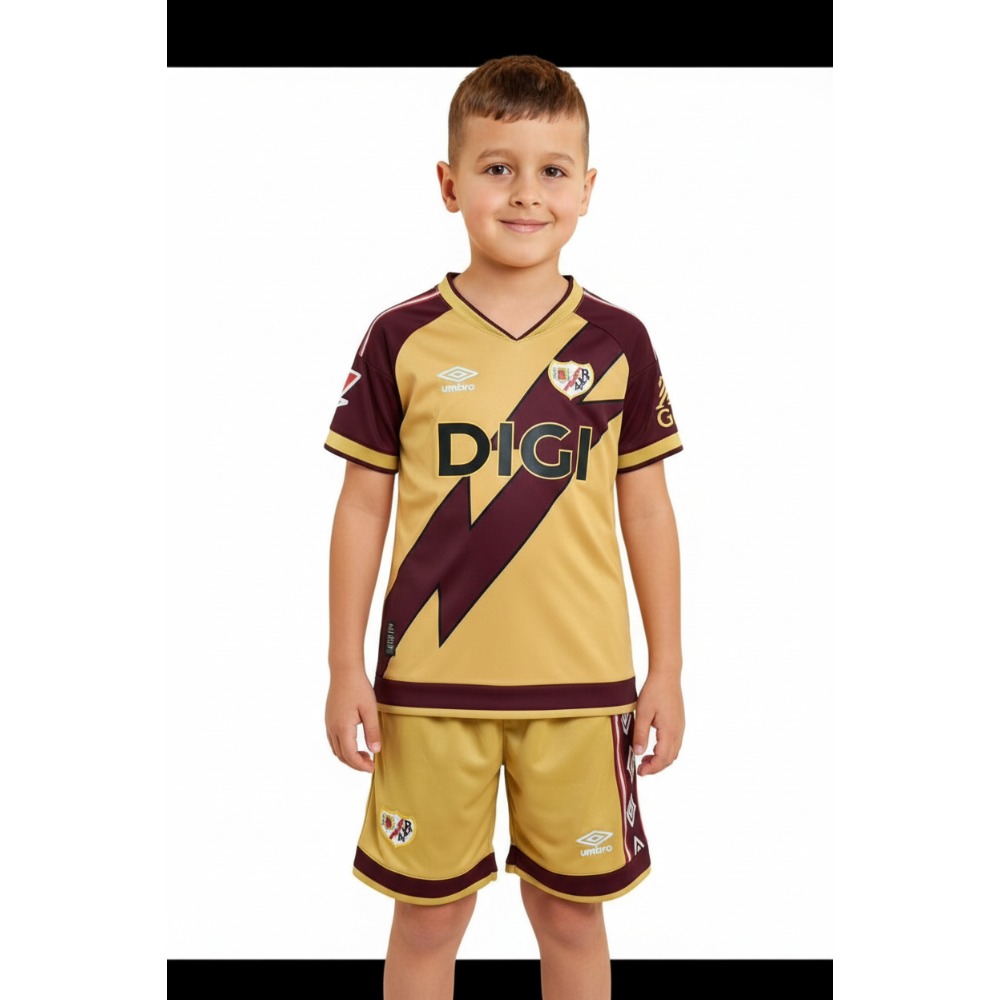 3ª Equipación Rayo Vallecano Niños 26-27 1 Tercera equipación oficial para niños del Rayo Vallecano para la temporada 26-27. Incluye camiseta y pantalón.