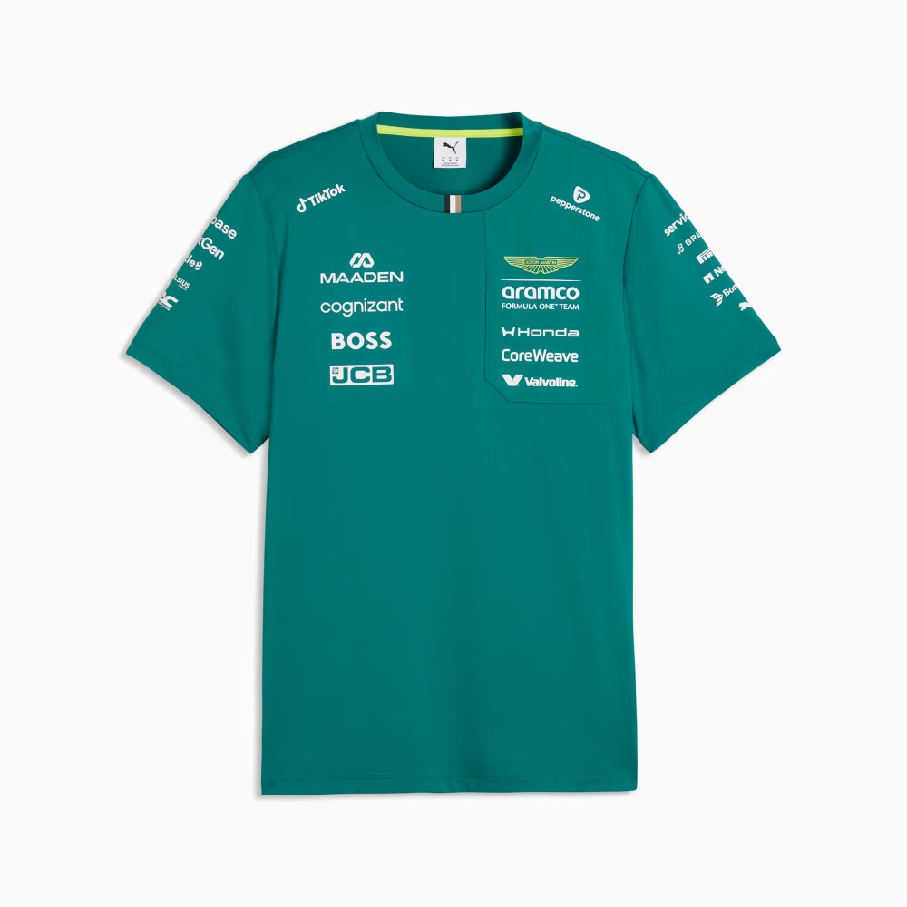 Camiseta F1 Aston Martin 4 Camiseta oficial del equipo Aston Martin de Fórmula 1. Diseño en color verde racing con logos de patrocinadores.