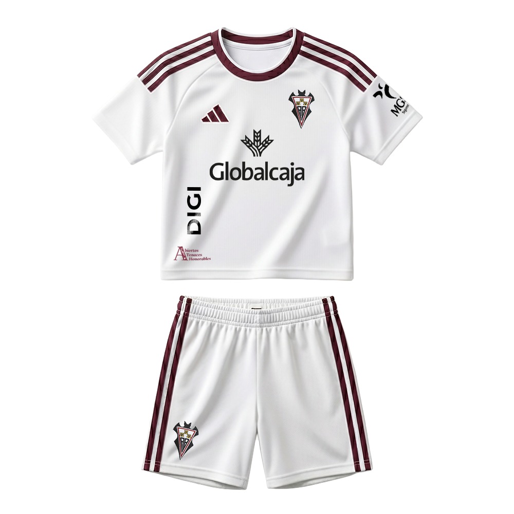 Equipación Albacete Niños 26/27 5 Primera equipación de fútbol del Albacete para niños temporada 26/27. Conjunto de camiseta y pantalón blancos.